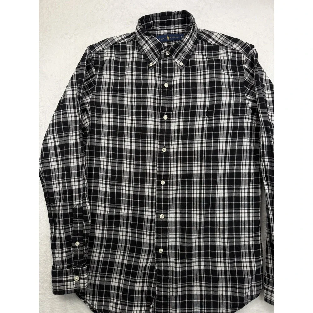 Polo Ralph Lauren Long Sleeve Button Down Flannel Black/White Plaid Shirt Small